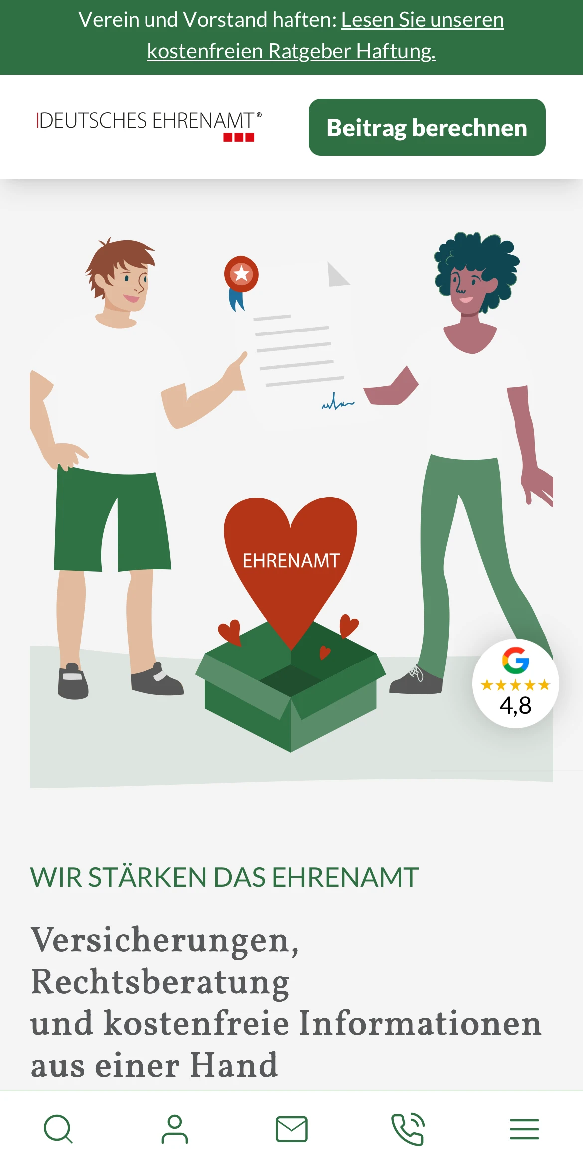 Mockup Smartphone Bildschirm mit Startseite Deutsches Ehrenamt